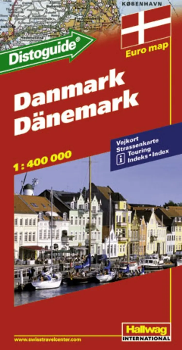 Hallwag, vejkort, Danmark (m/ distoguide)