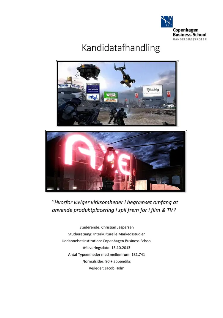 Hvorfor vælger i begrænset omfang at anvende produktplacering i spil fremfor i film og TV? af Christian Jespersen