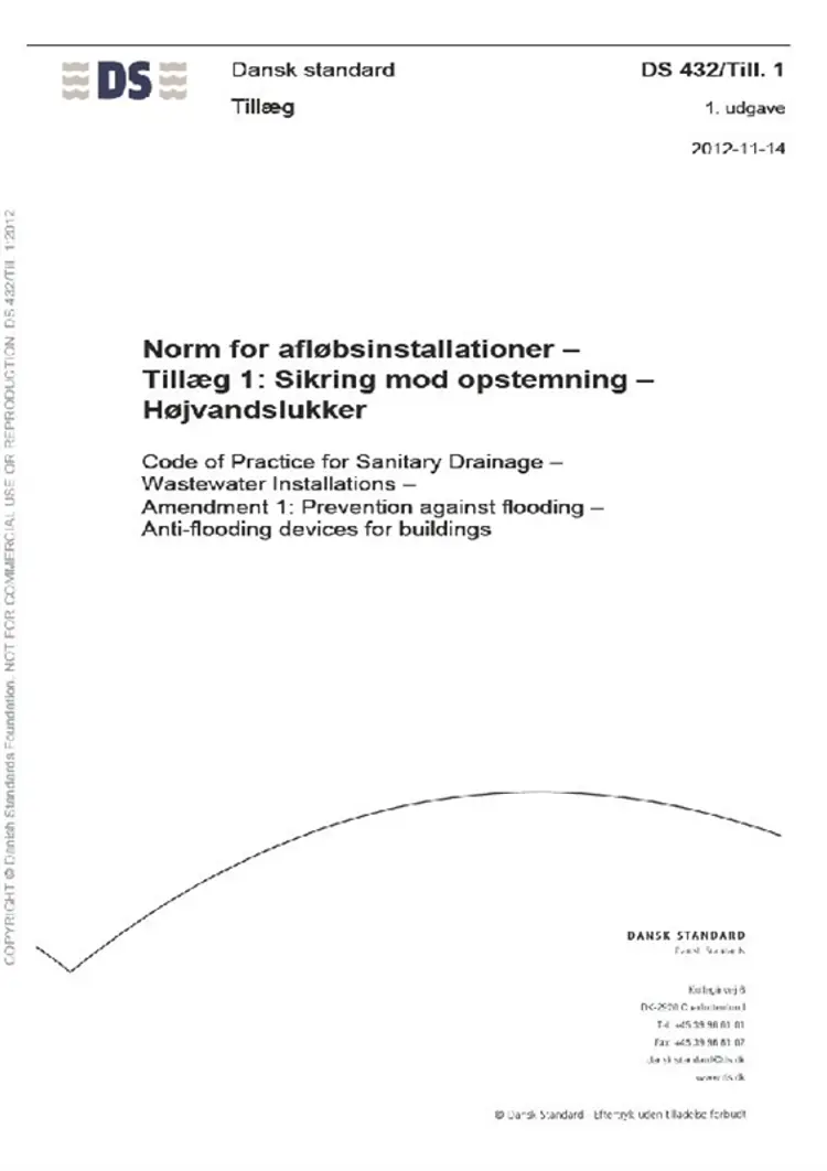 DS 432/Till. 1:2012 Norm for afløbsinstallationer