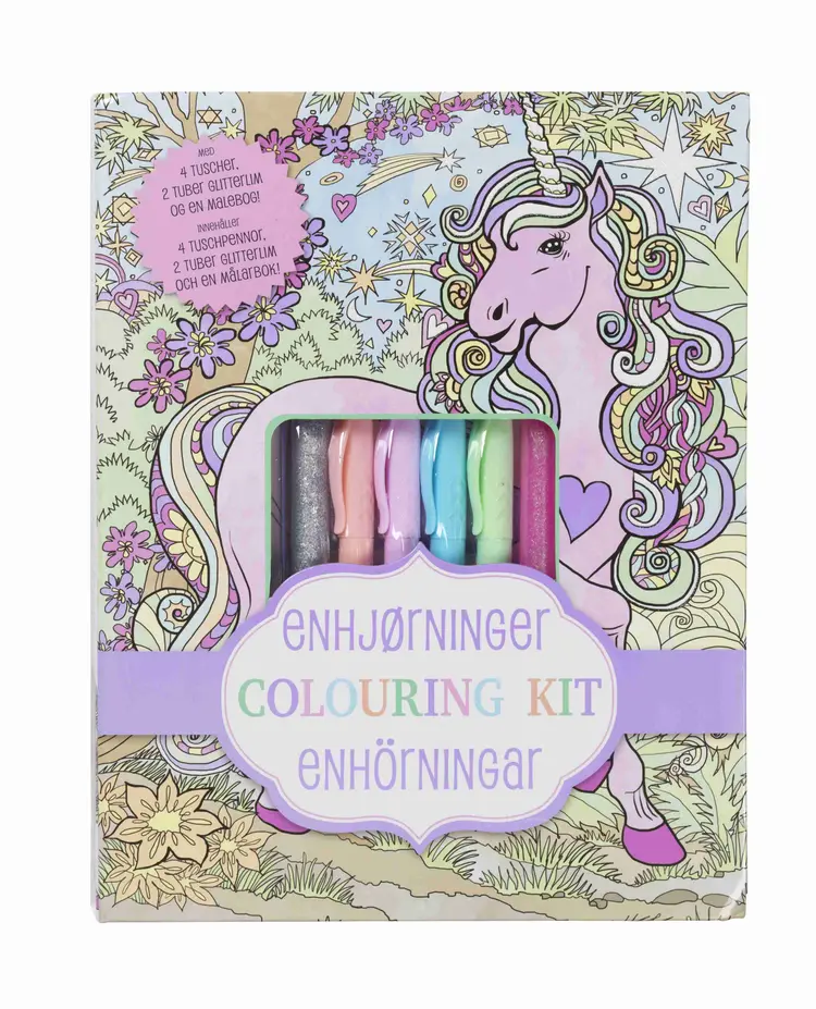 Enhjørning colouring kit - malebog med gel pens
