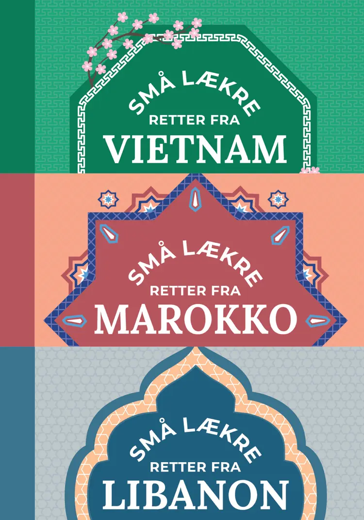 3 displays af 10 stk, Små lækre retter fra; Libanon, Marokko og Vietnam af Sandra Mahut