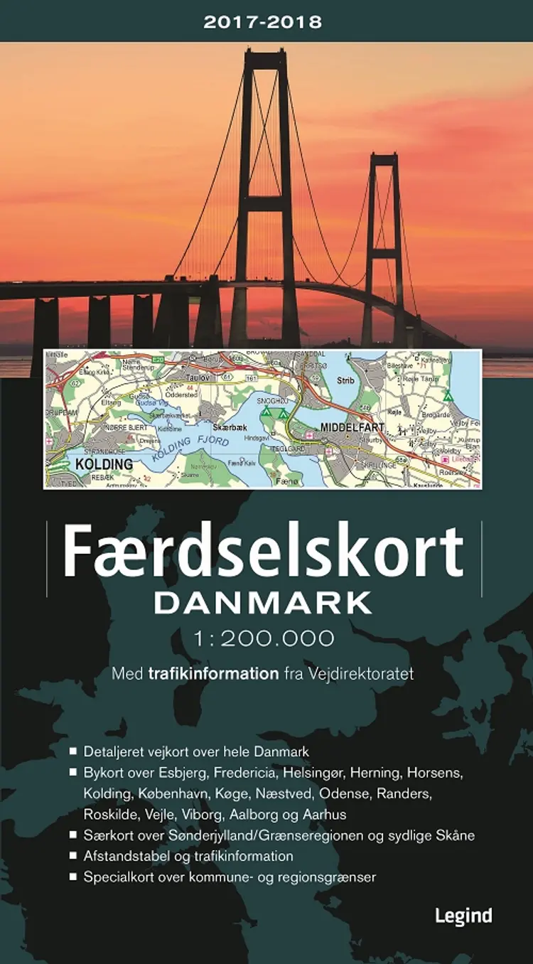 Færdselskort, Danmark 1:200 000 af Legind A/S