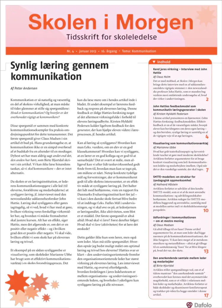 Skolen i Morgen. Nr. 4. Januar 2013. 16. årgang. Tema: Kommunikation af Claus Holm