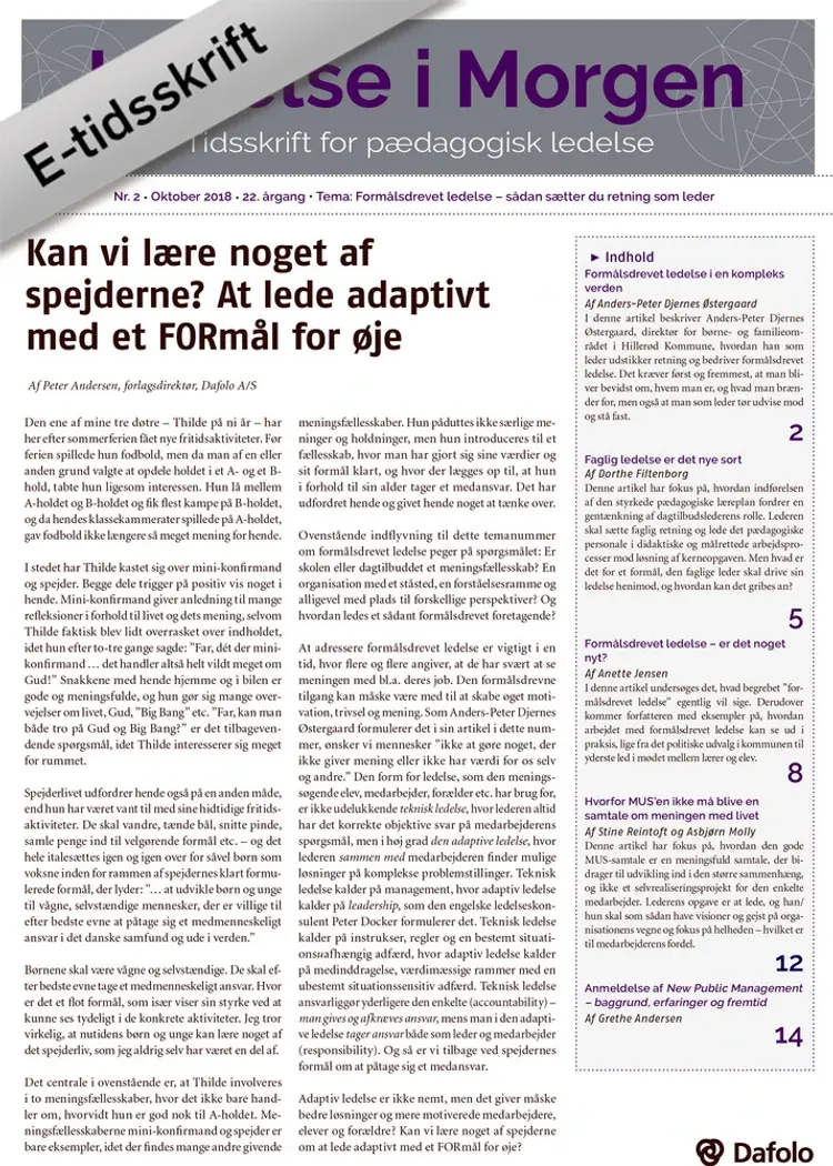 Ledelse i Morgen. Nr. 2. Oktober 2018. 22. årgang. af Grethe Andersen