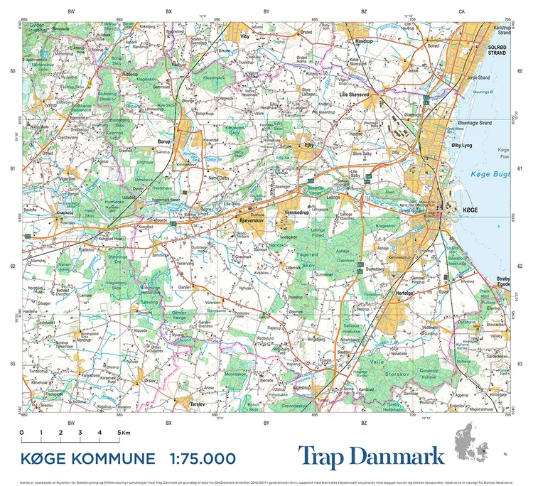 Trap Danmark: Falset kort over Køge Kommune af Trap Danmark