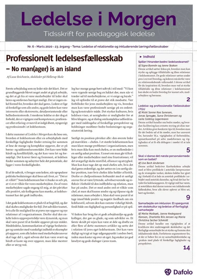 LiM - Nr. 6, marts 2020, 23. årgang. Tema: Ledelse af relationelle og inkluderende læringsfællesskaber af Janne Hedegaard Hansen