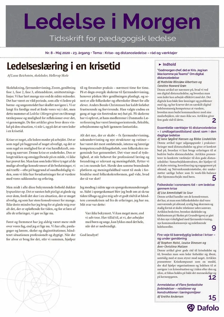 Ledelse i Morgen, Nr. 8. Maj 2020. 23. årgang. af Grethe Andersen