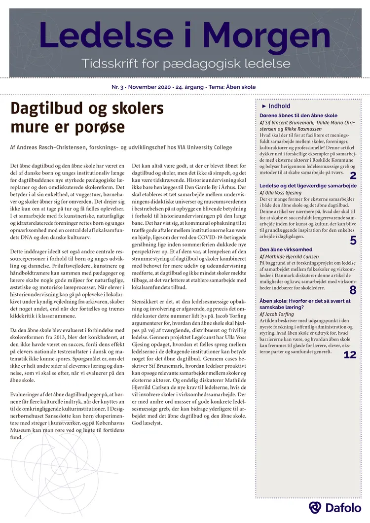 Ledelse i Morgen. Nr. 3. November 2020 (E-tidsskrift, pdf) af Andreas Rasch-Christensen