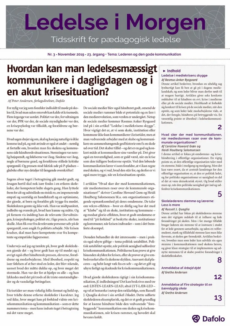 Ledelse i Morgen. Nr. 3. November 2019 (E-tidsskrift, pdf) af Grethe Andersen
