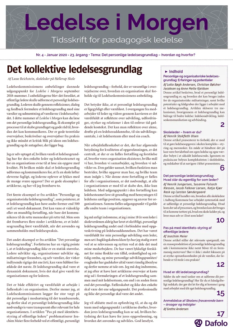 Ledelse i Morgen. Nr. 4. Januar 2020 (E-tidsskrift, pdf) af Lasse Reichstein