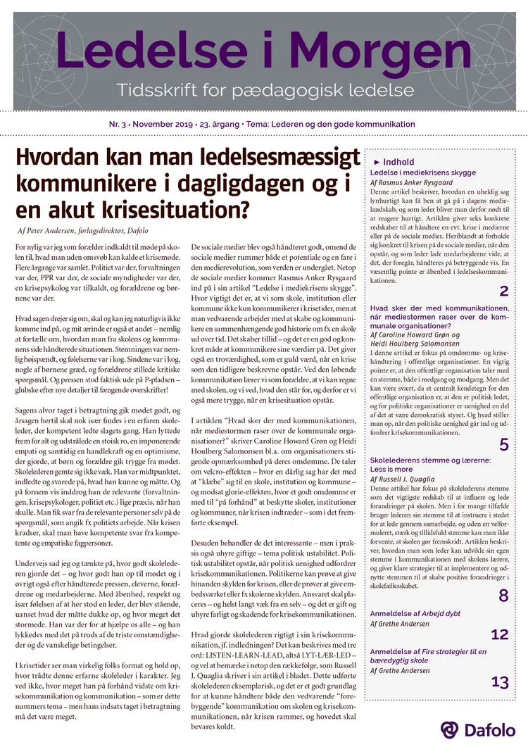 Ledelse i Morgen. Nr. 7. April 2020 (E-tidsskrift, pdf) af Signild Vallgårda