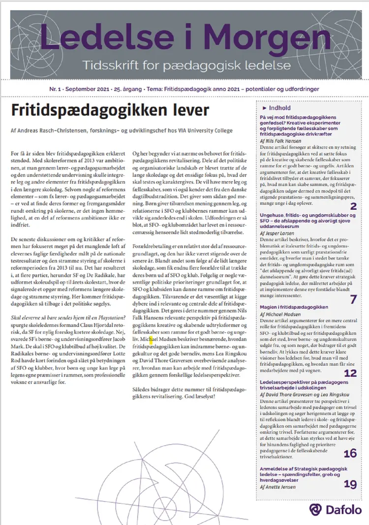 Ledelse i Morgen. Nr. 1. September 2021 af Andreas Rasch-Christensen