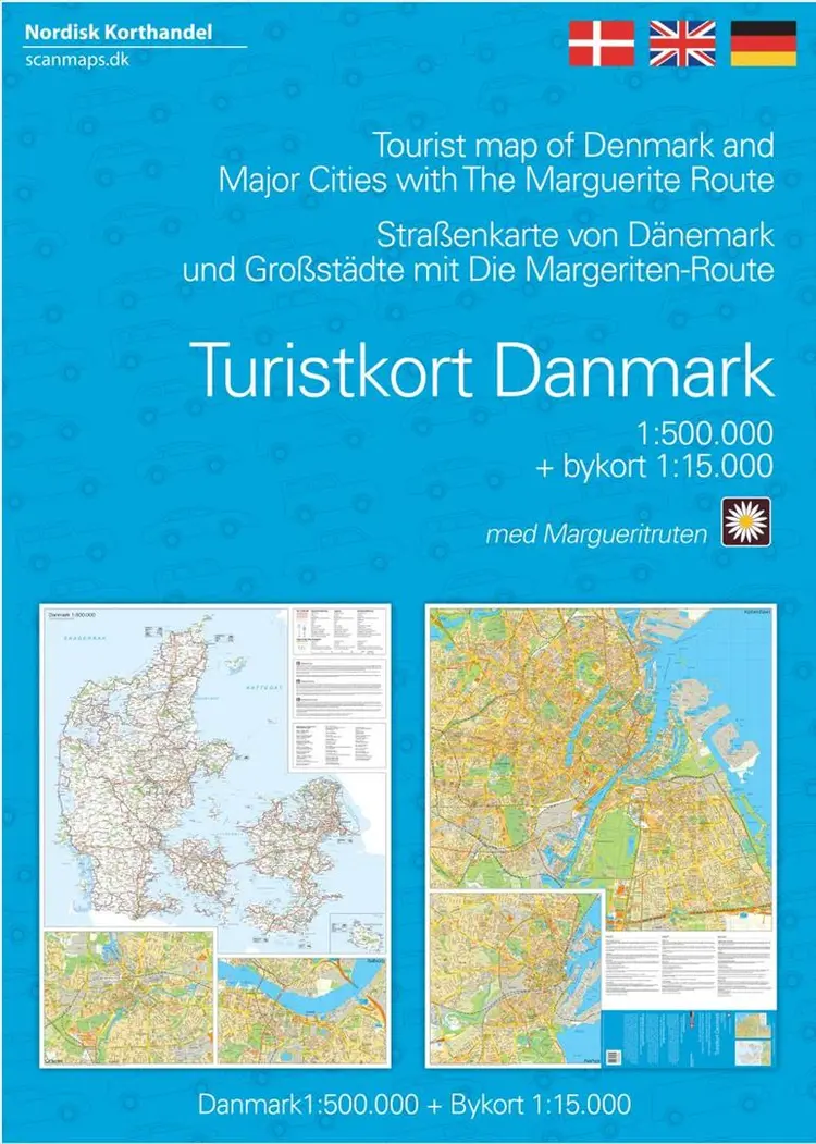 Turistkort Danmark med Margueritruten + bykort