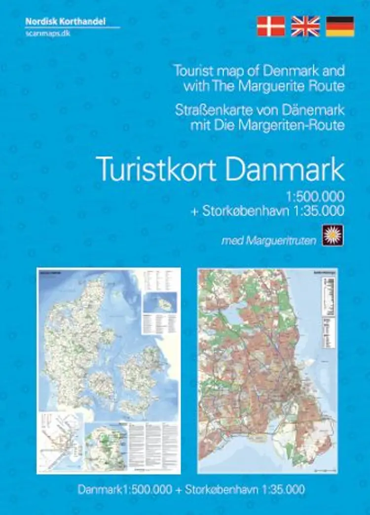 Turistkort Danmark med Margueritruten + kort over Storkøbenhavn