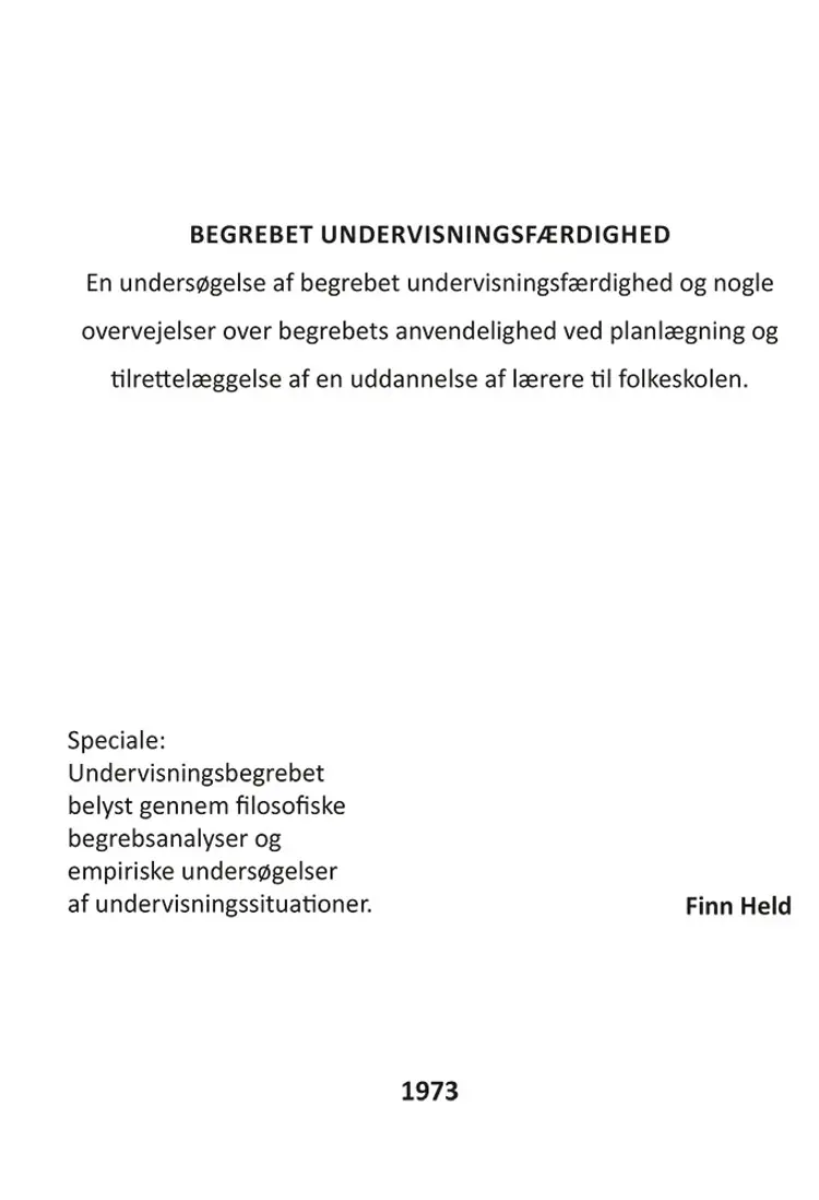 Begrebet undervisningsfærdighed af Finn Held
