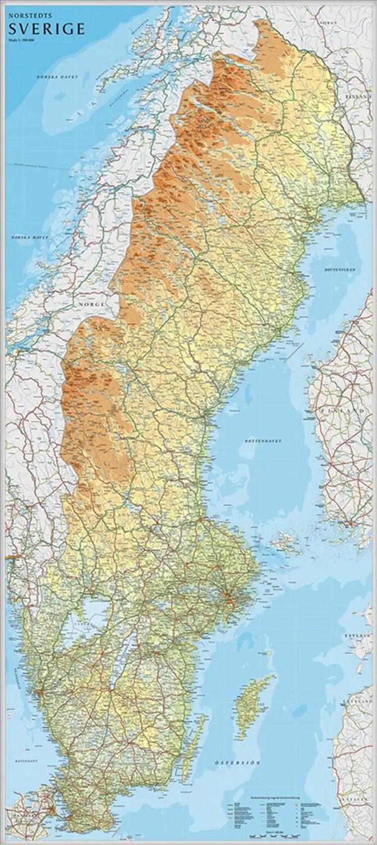 Sverige väggkarta 1:900 000 af Norstedts