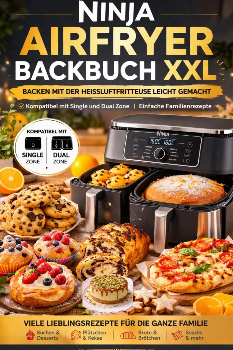 Ninja Airfryer Backbuch XXL: Backen mit der Heißluftfritteuse leicht gemacht | Kompatibel mit Single und Dual Zone | Einfache Familienrezepte af Berta Elwin