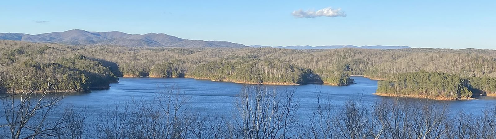 Carters Lake and Dam found in the North Georgia Mountains, as seen from above