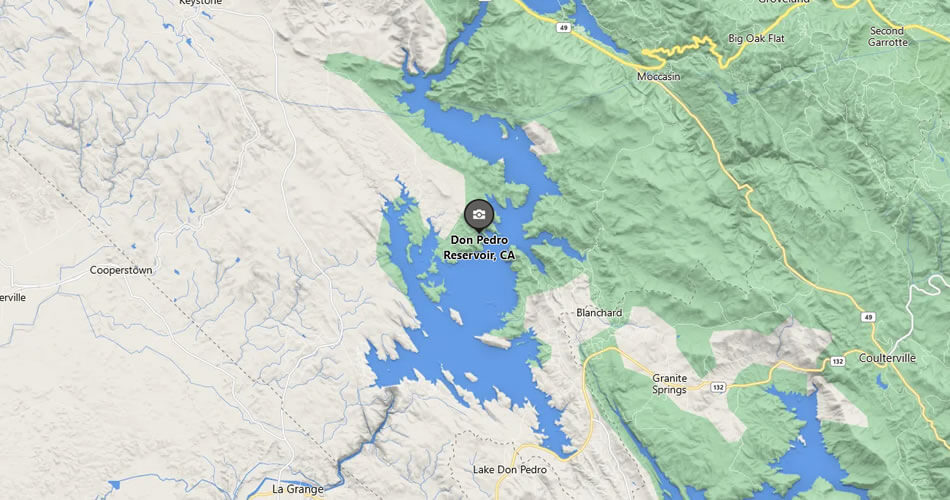 Largemouth bass fishing spots at Don Pedro Reservoir