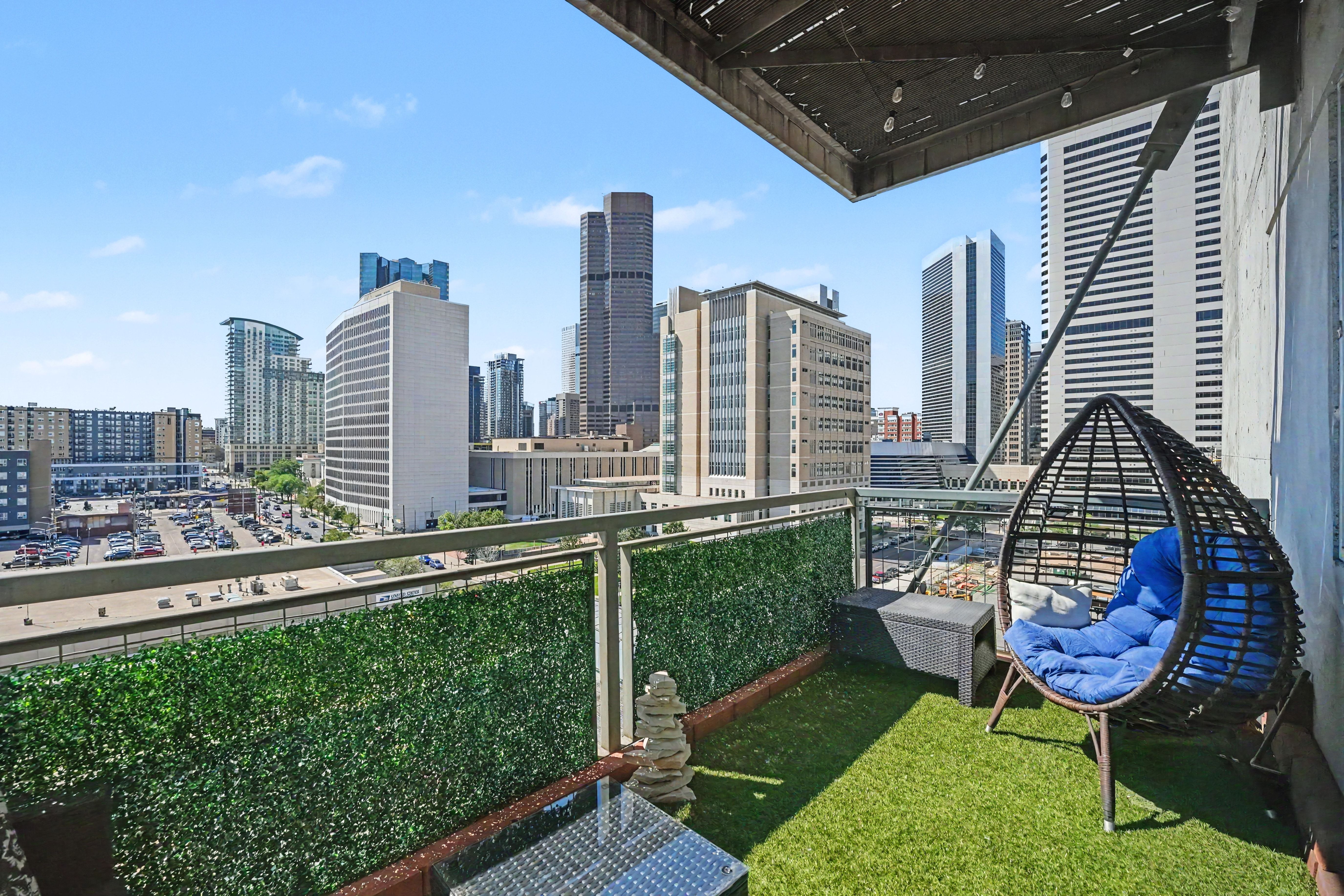 Private terrace with the downtown Denver skyline beyond