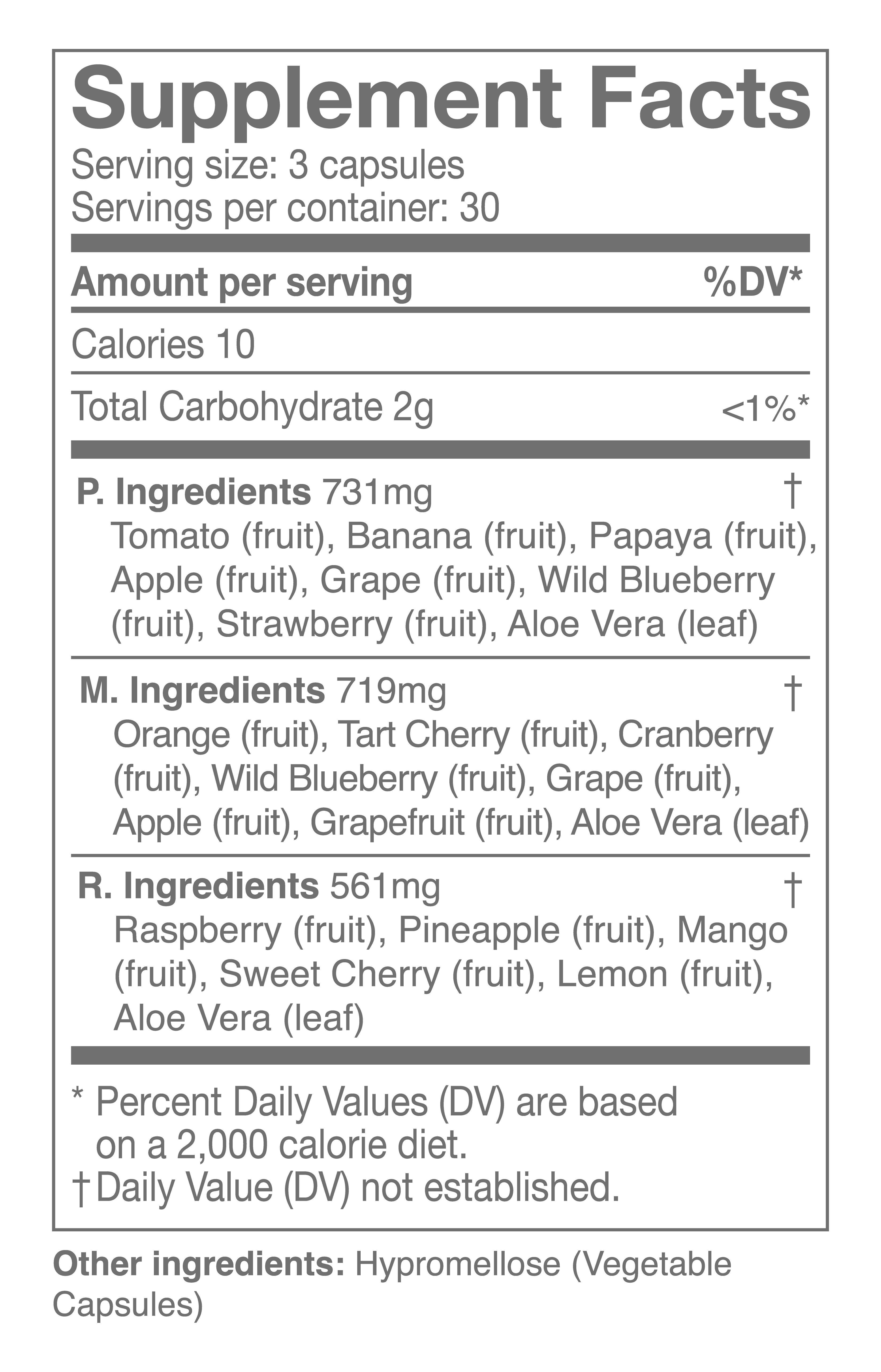 Fruits — A Blend of 16 Whole Fruit Ingredients - Supplement Facts