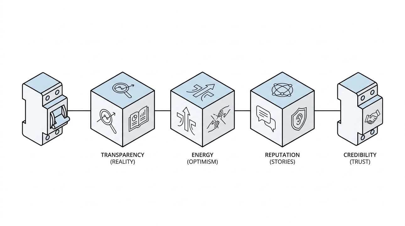 Credibility: Transparency, energy, and reputation build trust, not titles.