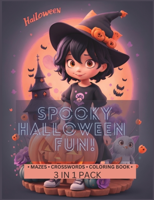 Halloween Activity Maze Crosswords Coloring Book for Kids 3 in 1