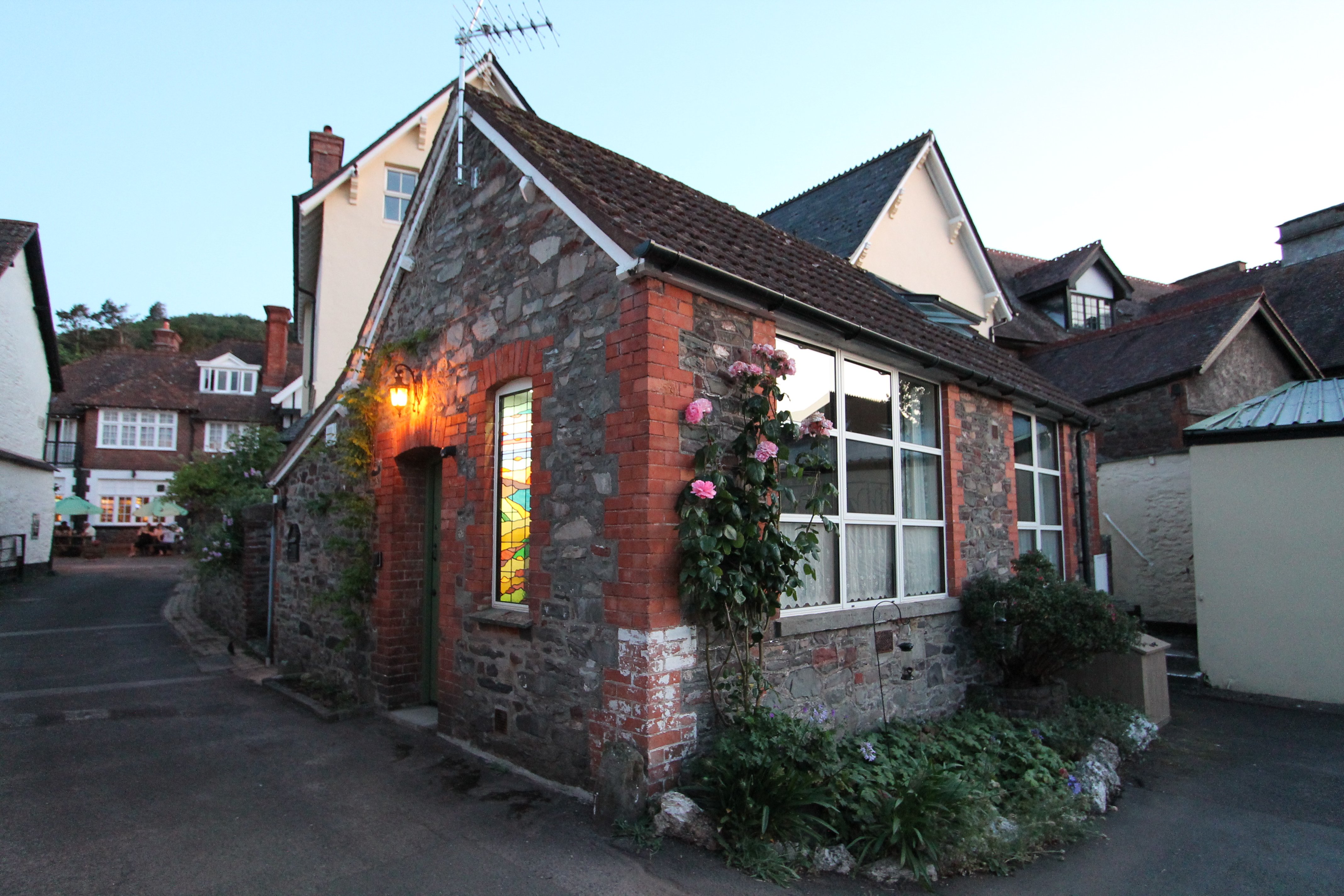 Outside the house, bins and recycling