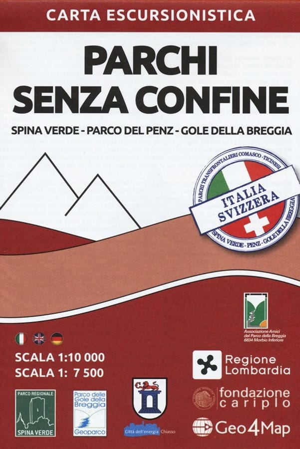 Carta escursionistica parchi senza confine. Spina Verde, parco del Penz, gole della Breggia. Scala 1:10.000. Ediz. italiana, inglese e tedesca di