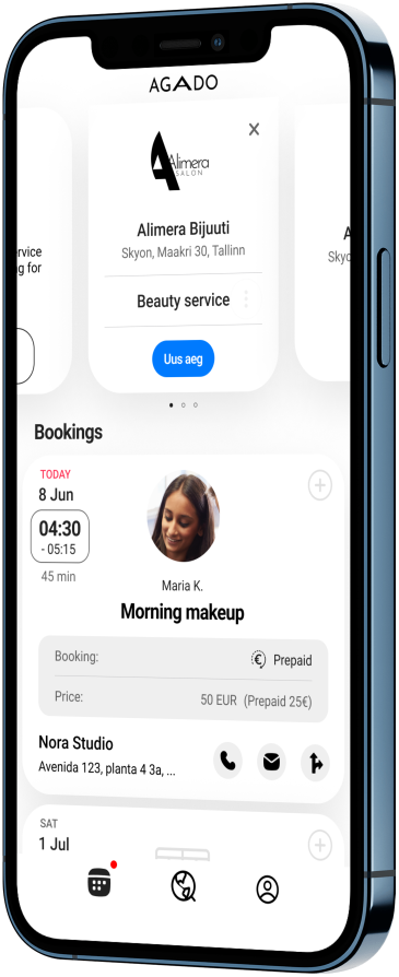 Our client app Agado gives your customers a great overview of their bookings, both in the mobile app and in the web browser.