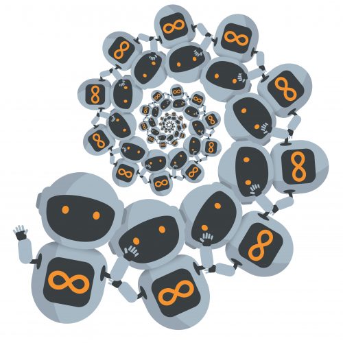 A spiral consisting of little cartoon robots