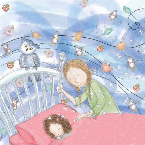 A painting of a mother tucking her daughter into bed