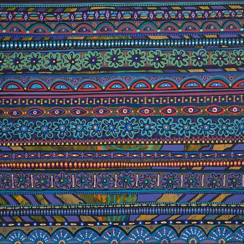 Bancroft's piece "Garden Love", traditional Bundjalung shapes and representations in rows of bright colours