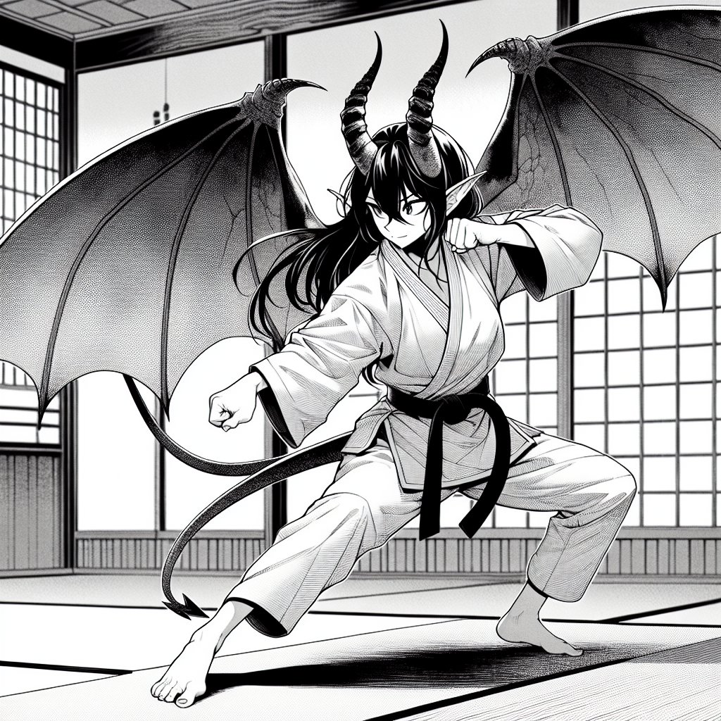 karate determined succubus in a dojo | Fanart