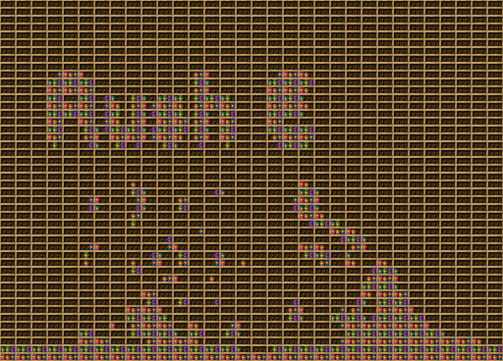 Rush e imposible chiseled bookshelf pixel art created using the Chiseled Bookshelf block in Minecraft, measuring 32 x 23 blocks, built with 762 books and 736 chiseled bookshelves.