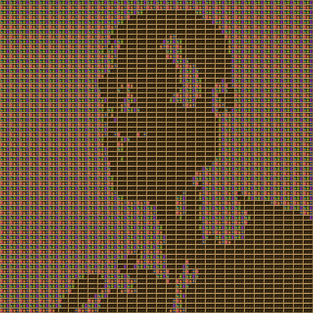 GigaChad chiseled bookshelf pixel art created using the Chiseled Bookshelf block in Minecraft, measuring 32 x 32 blocks, built with 3944 books and 1024 chiseled bookshelves.
