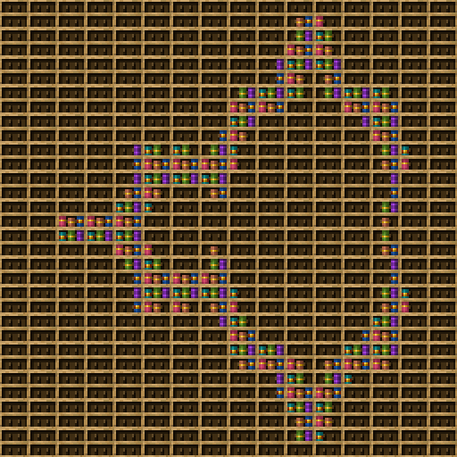 Mandelbrot Set chiseled bookshelf pixel art.