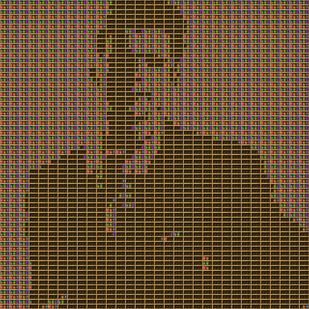 Rick Roll chiseled bookshelf pixel art created using the Chiseled Bookshelf block in Minecraft, measuring 32 x 32 blocks, built with 3083 books and 1024 chiseled bookshelves.