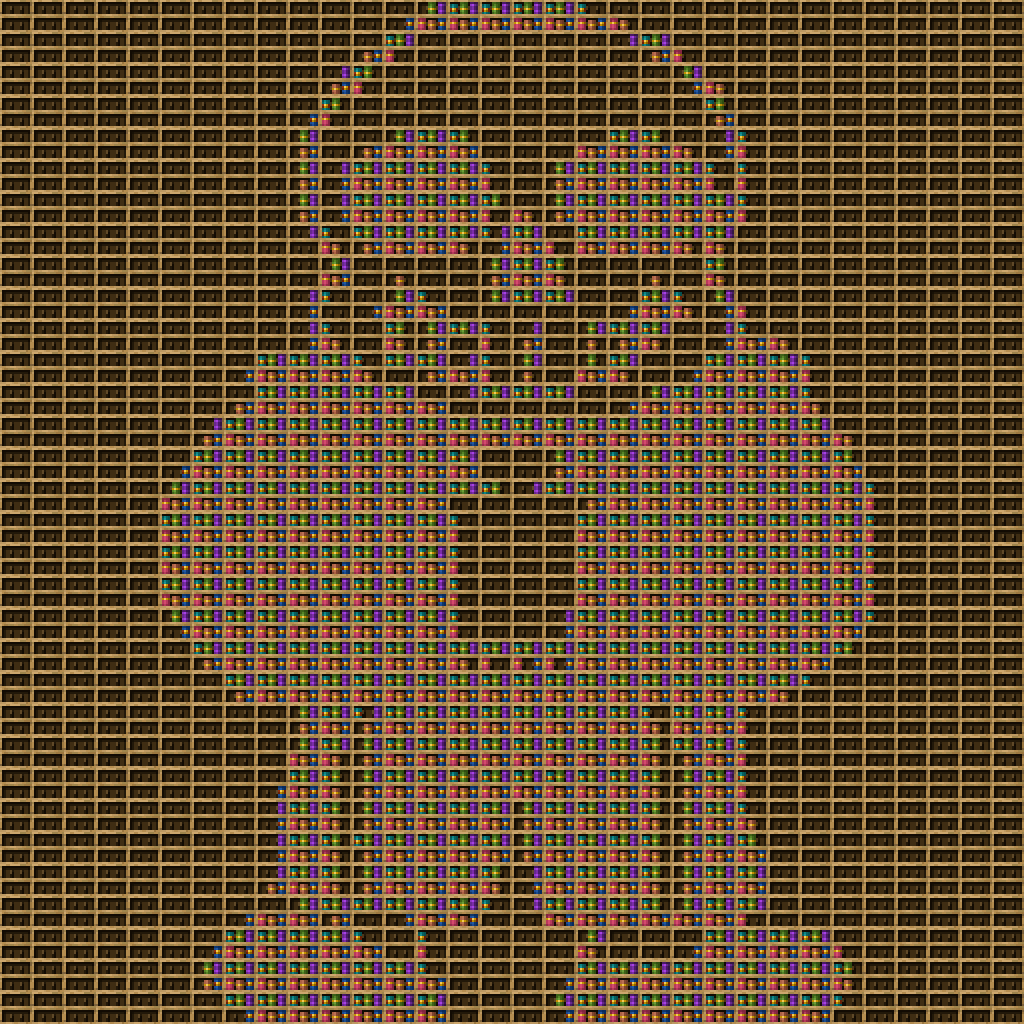 Sans Undertale yes chiseled bookshelf pixel art created using the Chiseled Bookshelf block in Minecraft, measuring 32 x 32 blocks, built with 2375 books and 1024 chiseled bookshelves.