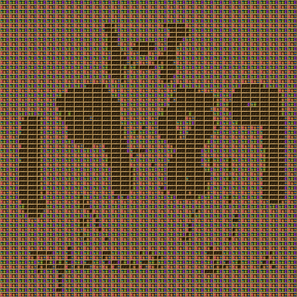 Taylor Swift's 1989 dlx cover chiseled bookshelf pixel art created using the Chiseled Bookshelf block in Minecraft, measuring 32 x 32 blocks, built with 4889 books and 1024 chiseled bookshelves.