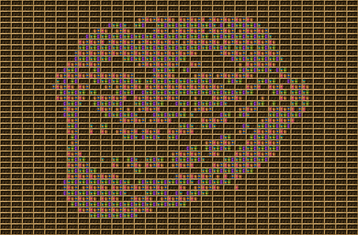 Trollface chiseled bookshelf pixel art created using the Chiseled Bookshelf block in Minecraft, measuring 32 x 21 blocks, built with 1272 books and 672 chiseled bookshelves.