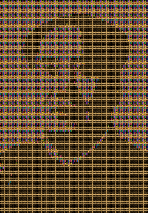 Mao zedong chiseled bookshelf pixel art created using the Chiseled Bookshelf block in Minecraft, measuring 32 x 46 blocks, built with 4168 books and 1472 chiseled bookshelves.