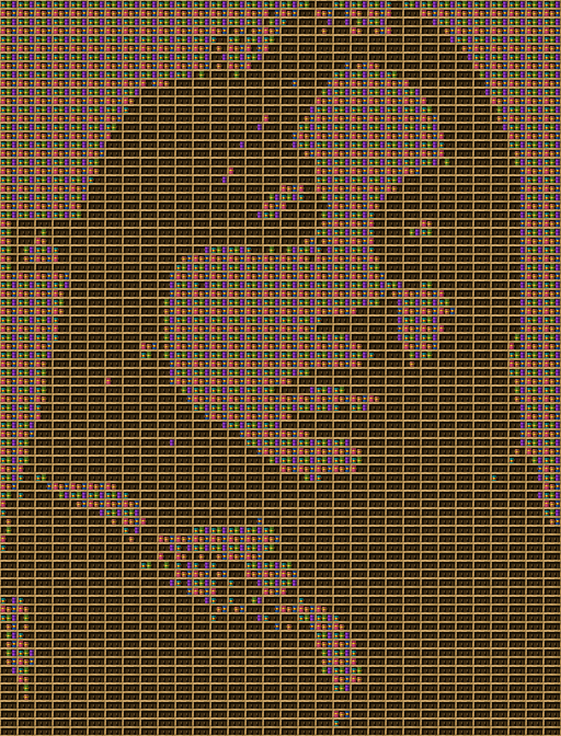AAAA chiseled bookshelf pixel art created using the Chiseled Bookshelf block in Minecraft, measuring 32 x 42 blocks, built with 2947 books and 1344 chiseled bookshelves.