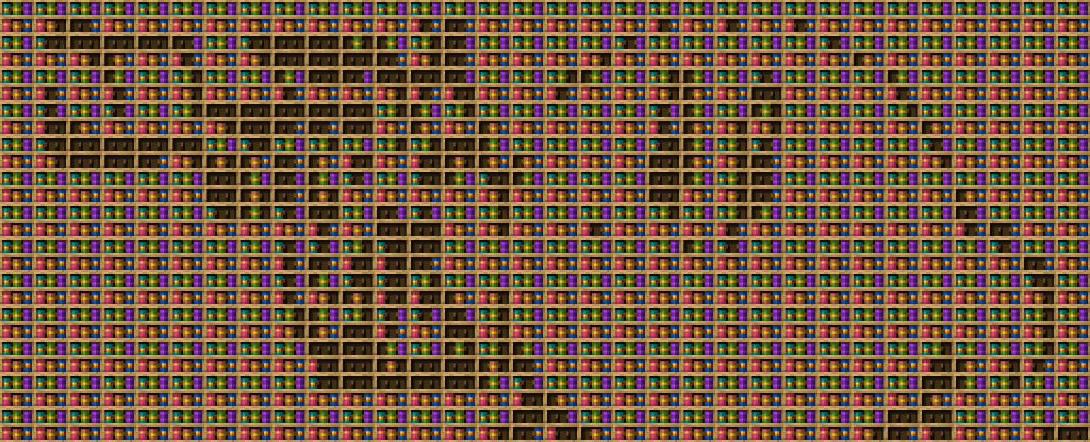 Kirby cholo chiseled bookshelf pixel art created using the Chiseled Bookshelf block in Minecraft, measuring 32 x 13 blocks, built with 2077 books and 416 chiseled bookshelves.