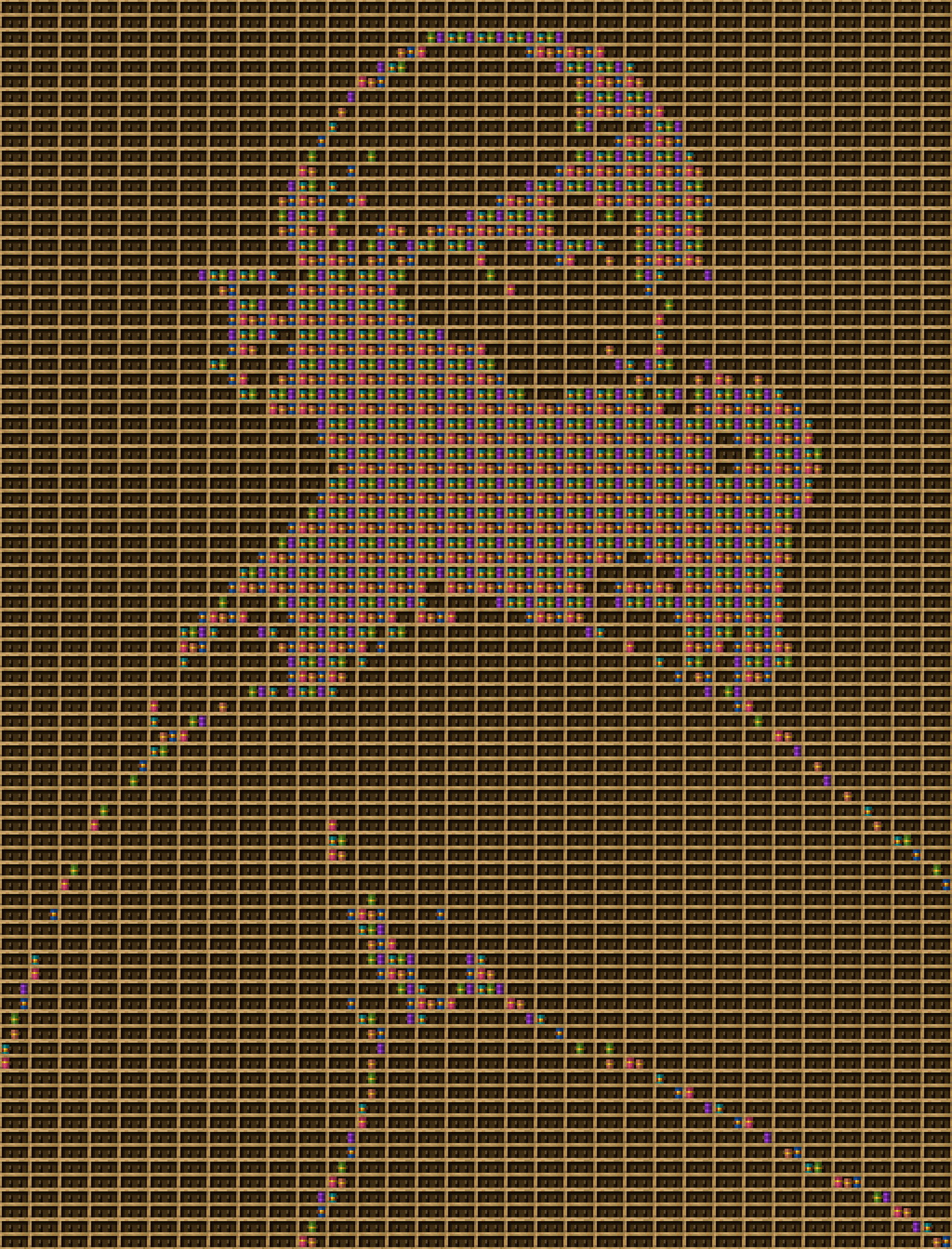 naP chiseled bookshelf pixel art created using the Chiseled Bookshelf block in Minecraft, measuring 32 x 42 blocks, built with 1447 books and 1344 chiseled bookshelves.