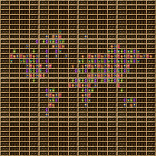 World map chiseled bookshelf pixel art created using the Chiseled Bookshelf block in Minecraft, measuring 16 x 16 blocks, built with 216 books and 256 chiseled bookshelves.