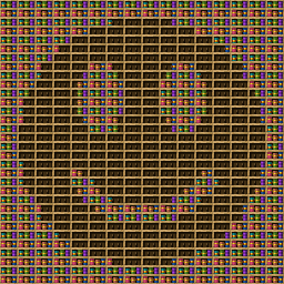 Smiley chiseled bookshelf pixel art.