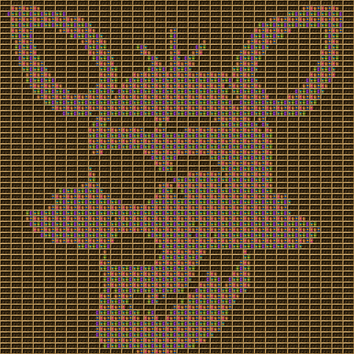 Foxy Face chiseled bookshelf pixel art created using the Chiseled Bookshelf block in Minecraft, measuring 32 x 32 blocks, built with 2519 books and 1024 chiseled bookshelves.