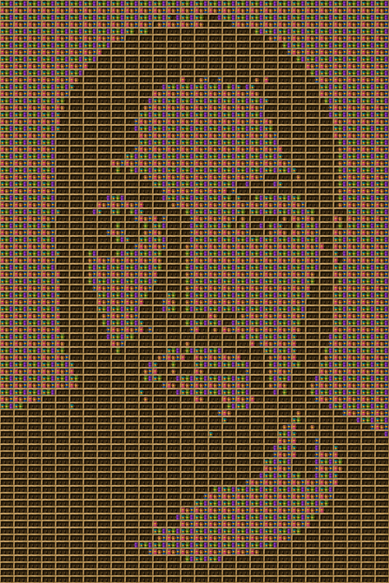 Kanye wezt chiseled bookshelf pixel art created using the Chiseled Bookshelf block in Minecraft, measuring 28 x 42 blocks, built with 3635 books and 1176 chiseled bookshelves.