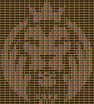 MDK chiseled bookshelf pixel art created using the Chiseled Bookshelf block in Minecraft, measuring 19 x 21 blocks, built with 1067 books and 399 chiseled bookshelves.